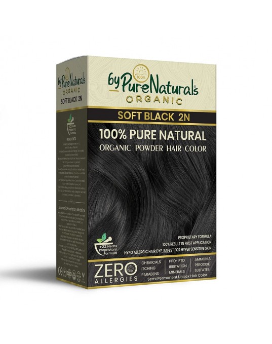 byPurenaturals 100% Pure Naturals  Powder Hair Color, Soft Black, 120gm