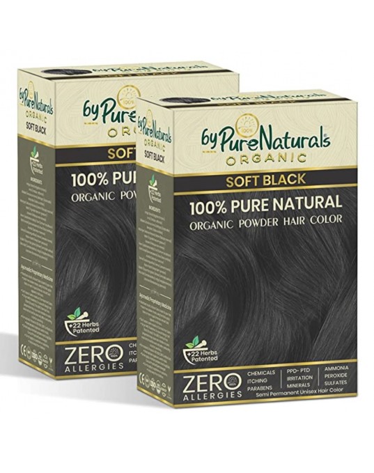 byPurenaturals 100% Pure Naturals  Powder Hair Color, Soft Black, 120gm Pack of 2