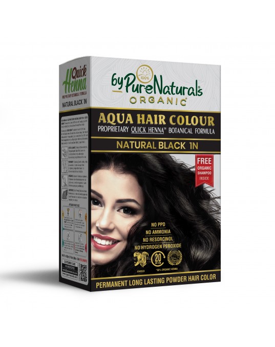 QuikHenna Aqua Powder Hair Color Box Natural Black 1N