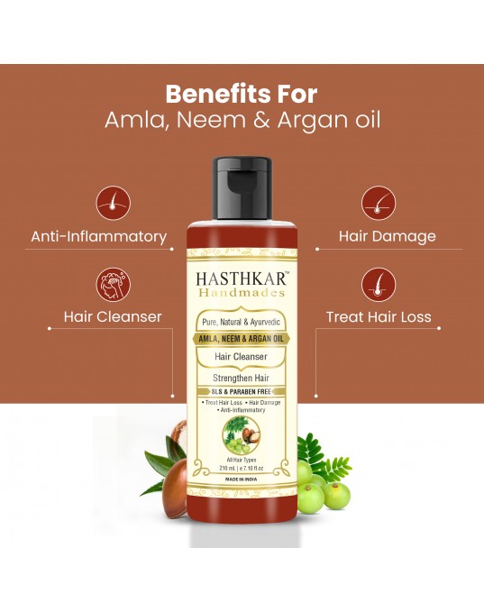 Hasthkar Handmades SLS Paraben Free Amla Neem & Argan Oil Hair Shampoo for Men & Women 210ml 