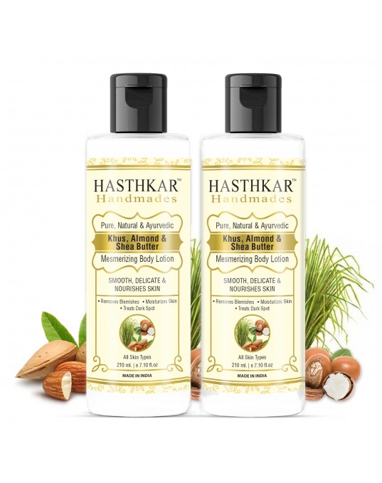 Hasthkar Handmades Khus Almond & Shea Butter Mesmerizing Body Lotion for Men & Women 210ml Pack of 2