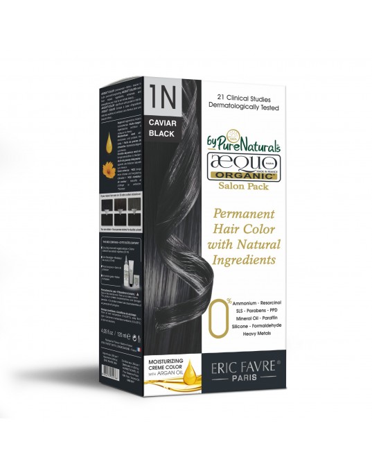 1N Caviar Jet Black Organic Hair Color Salon Pack Ecocert Certified French Import Kit- 120 ml- AEQUO ORGANIC