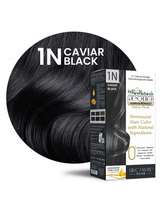 1N Caviar Jet Black Organic Hair Color Salon Pack Ecocert Certified French Import Kit- 120 ml- AEQUO ORGANIC