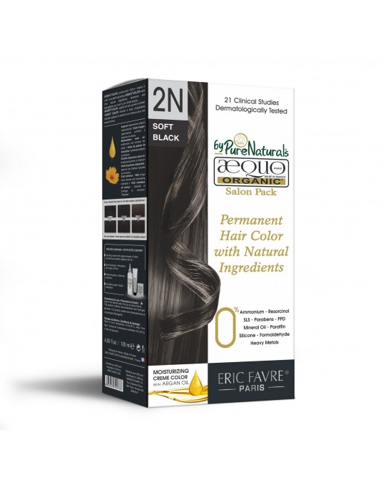 2N Sable Soft Black Organic Hair Color Salon Pack Ecocert Certified French Import Kit- 120 ml- AEQUO ORGANIC