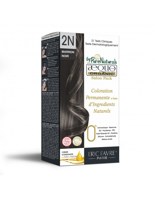 2N Sable Soft Black Organic Hair Color Salon Pack Ecocert Certified French Import Kit- 120 ml- AEQUO ORGANIC