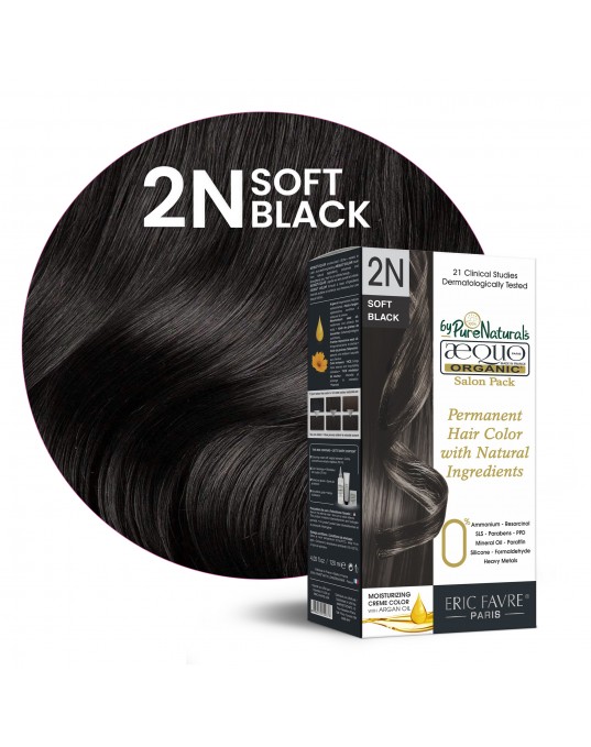 2N Sable Soft Black Organic Hair Color Salon Pack Ecocert Certified French Import Kit- 120 ml- AEQUO ORGANIC