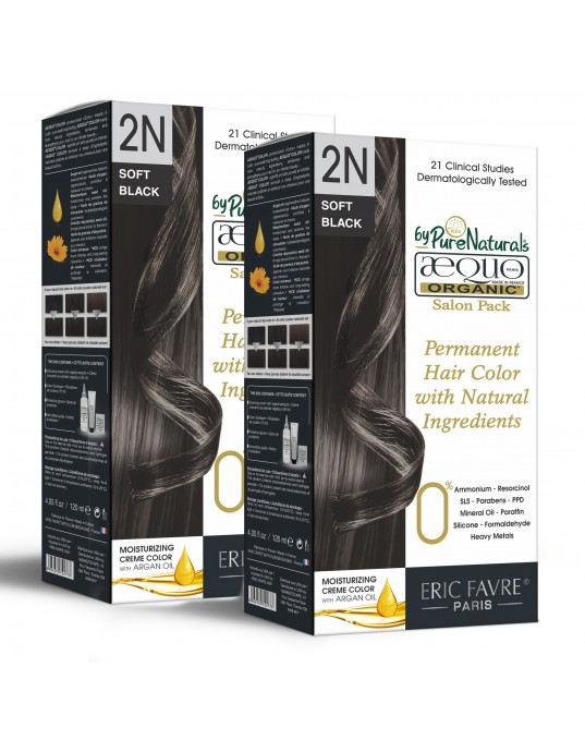 2N Sable Soft Black Organic Hair Color Salon Pack Ecocert Certified French Import Kit- 120 ml- AEQUO ORGANIC Pack of 2