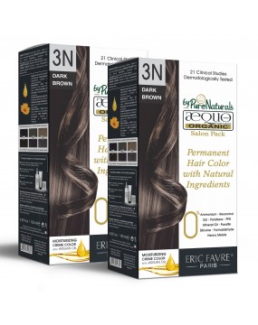 3N Onyx Dark Brown Organic Hair Color Salon Pack Ecocert Certified French Import Kit- 120 ml- AEQUO ORGANIC Pack of 2