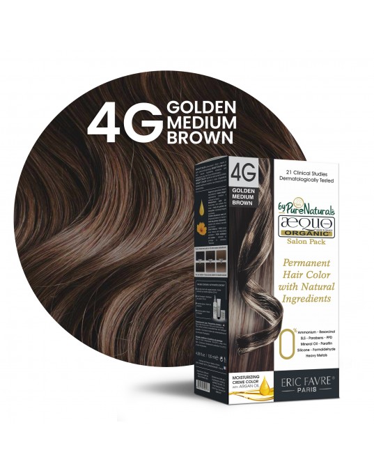 4G Golden Medium Brown Organic Hair Color Salon Pack Ecocert Certified French Import Kit- 120 ml- AEQUO ORGANIC