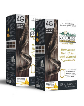 4G Golden Medium Brown Organic Hair Color Salon Pack Ecocert Certified French Import Kit- 120 ml- AEQUO ORGANIC Pack of 2