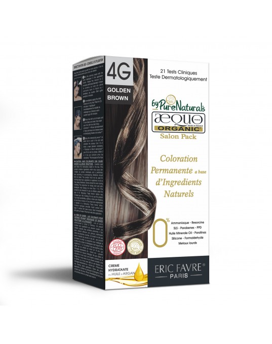 4G Golden Medium Brown Organic Hair Color Salon Pack Ecocert Certified French Import Kit- 120 ml- AEQUO ORGANIC Pack of 2