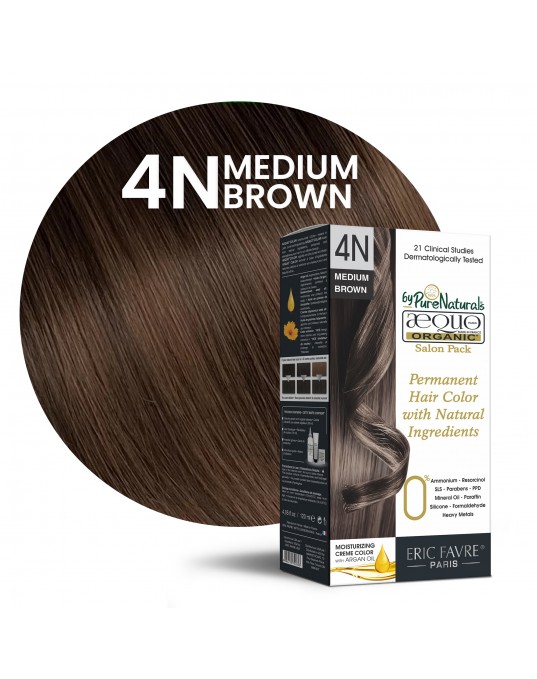 4N Cafe Medium Brown Organic Hair Color Salon Pack Ecocert Certified French Import Kit- 120 ml- AEQUO ORGANIC