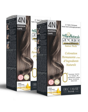 4N Cafe Medium Brown Organic Hair Color Salon Pack Ecocert Certified French Import Kit- 120 ml- AEQUO ORGANIC Pack of 2