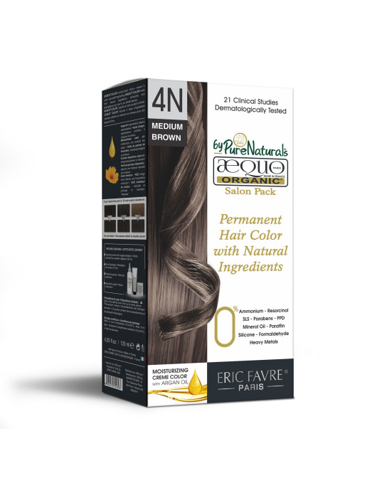 4N Cafe Medium Brown Organic Hair Color Salon Pack Ecocert Certified French Import Kit- 120 ml- AEQUO ORGANIC Pack of 2