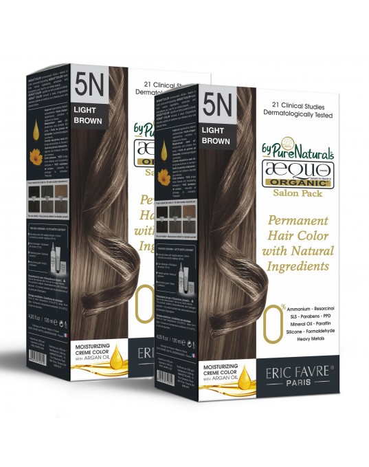 5N Truffle Light Brown Organic Hair Color Salon Pack Ecocert Certified French Import Kit- 120 ml- AEQUO ORGANIC Pack of 2