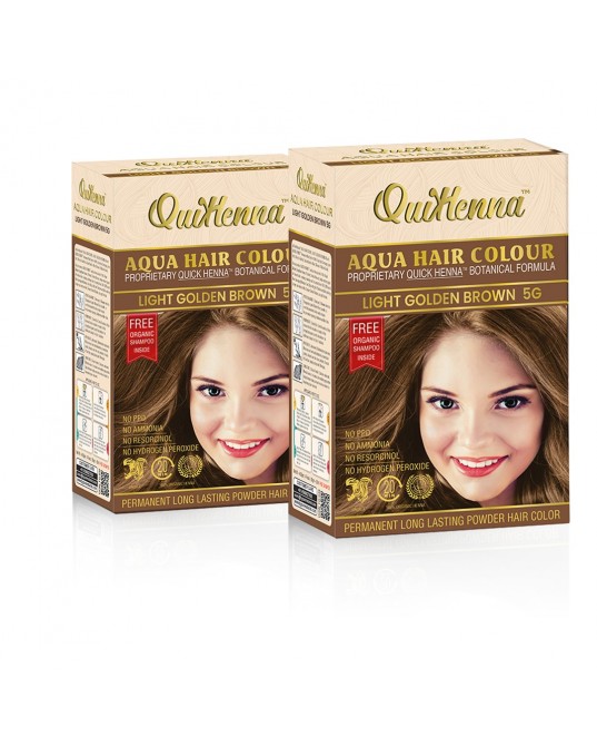 QuikHenna Aqua Powder Hair Color Box Light Golden Brown 5G Pack of 2