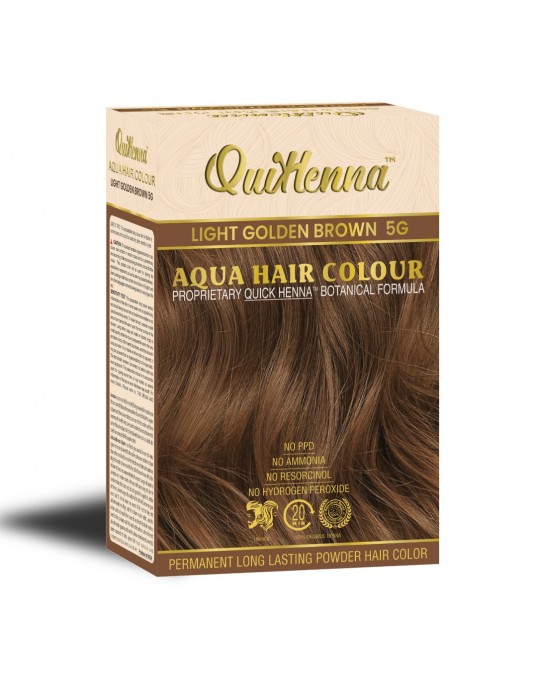 QuikHenna Aqua Powder Hair Color Box Light Golden Brown 5G Pack of 2